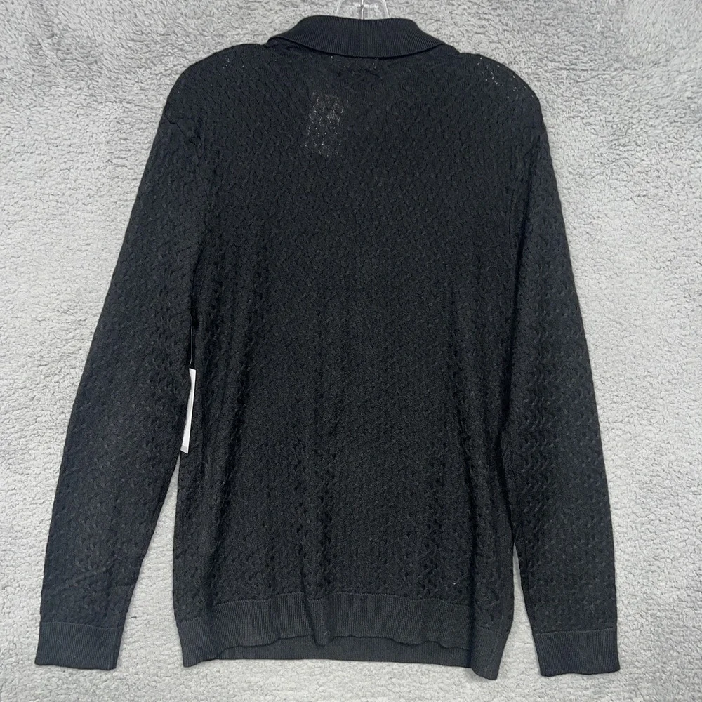 NWT Geoffrey Beene Polo Sweater Men's Size S Black Textured Long Sleeve Pullover